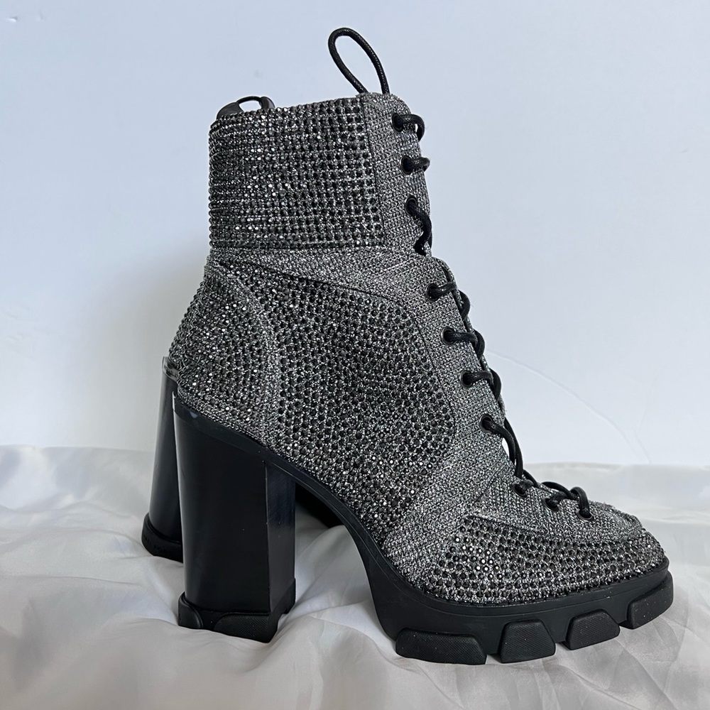 Michael Kors Women's Combat Boot Black Silver Crystal embellished New W/Out Box